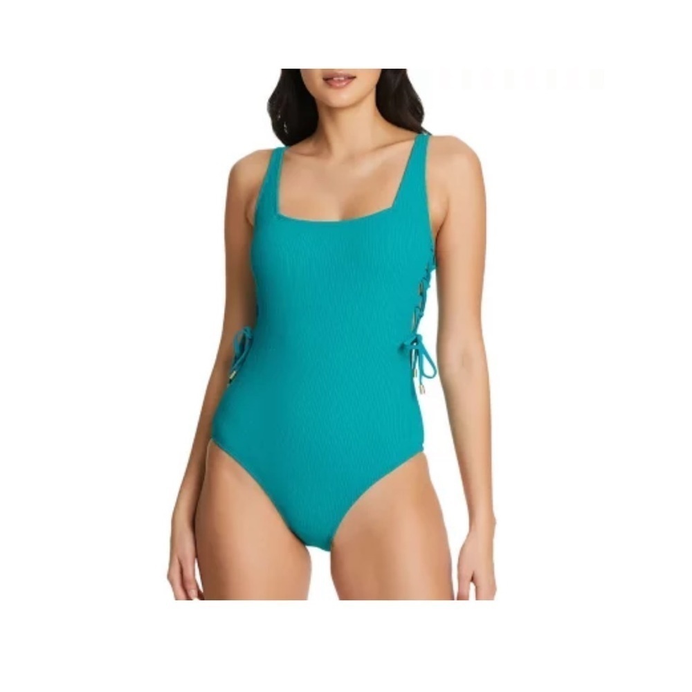 Social Standard by Sanctuary Turquoise Teal One Piece Swimsuit Size L